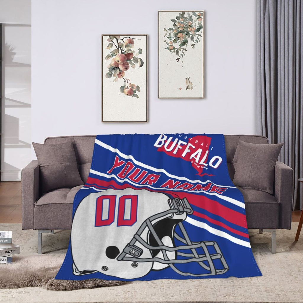 Custom Football City Map Buffalo Fleece Throw Blanket Name Number for Fans Gifts