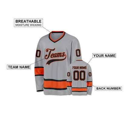 Custom Gray Black-Orange Authentic Hockey Jersey