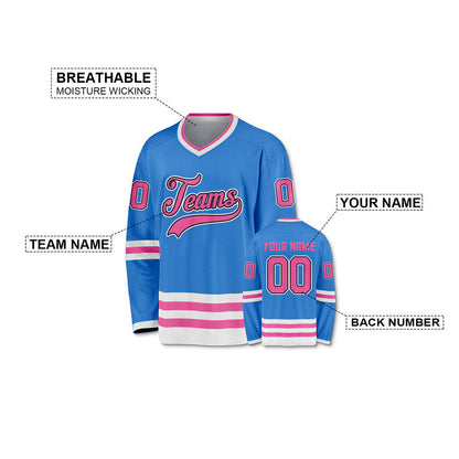 Custom Powder Blue Pink-White Authentic Hockey Jersey