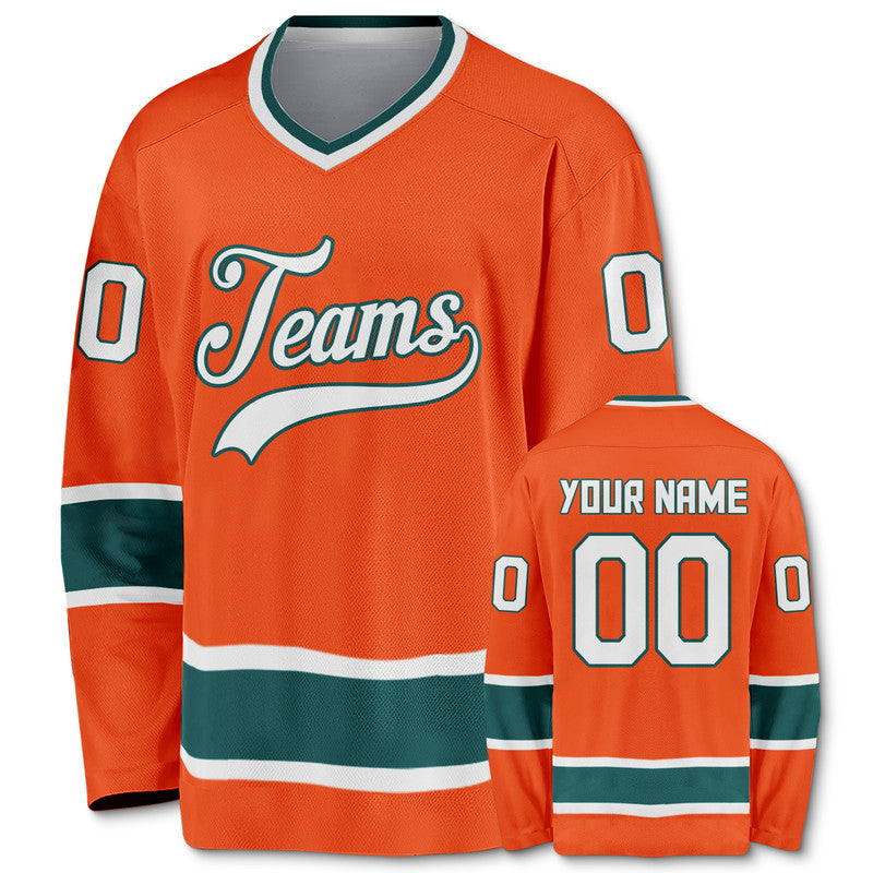 Custom Orange Aqua-White Authentic Hockey Jersey