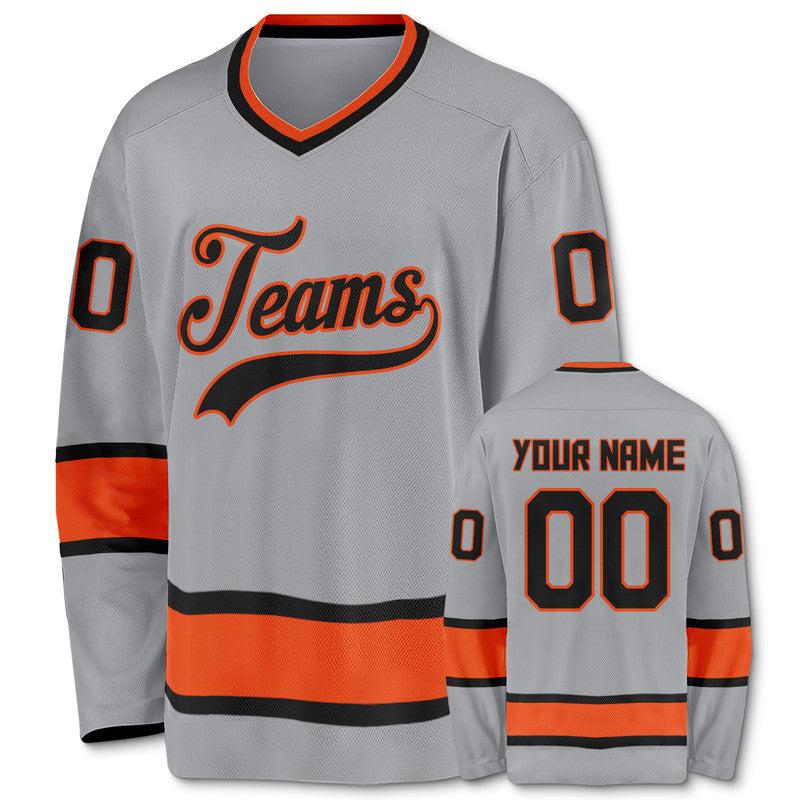 Custom Gray Black-Orange Authentic Hockey Jersey