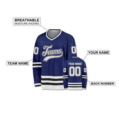 Custom Royal White-Black Authentic Hockey Jersey