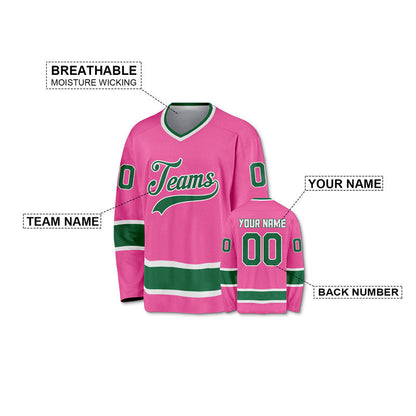 Custom Pink Green-White Authentic Hockey Jersey