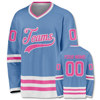 Custom Light Blue Pink-White Authentic Hockey Jersey