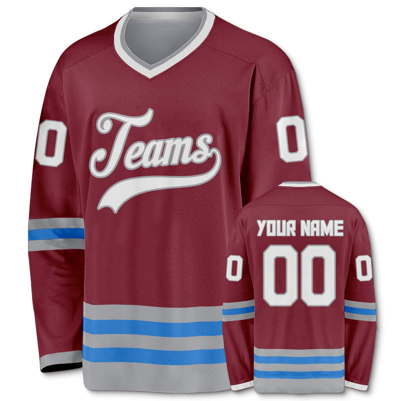 Custom Crimson Gray-Light Blue Authentic Hockey Jersey