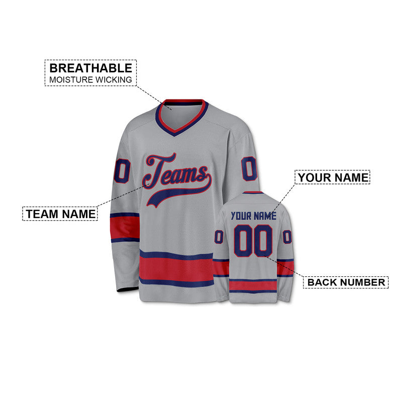 Custom Gray Royal-Red Authentic Hockey Jersey