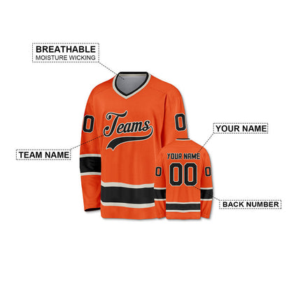 Custom Orange Black-Beige Authentic Hockey Jersey