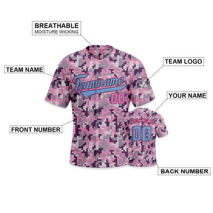 Custom Camo Light Blue-Pink Authentic Salute To Service Baseball Jersey