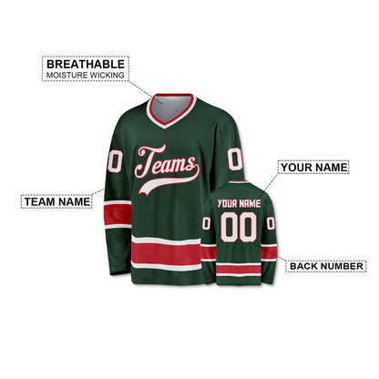 Custom Green White-Red Authentic Hockey Jersey