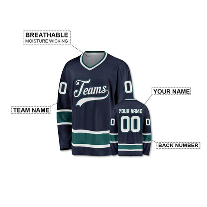 Custom Navy White-Aqua Authentic Hockey Jersey