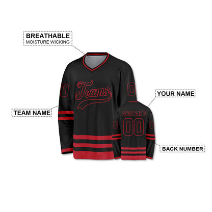 Custom Black Red Authentic Hockey Jersey