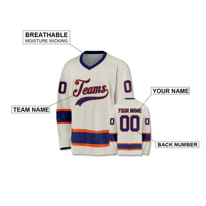 Custom Cream Navy-Orange Authentic Hockey Jersey