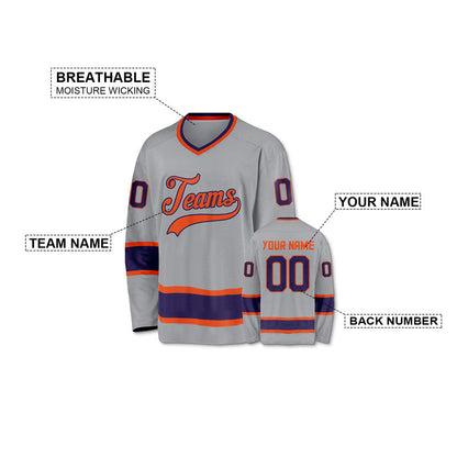 Custom Gray Purple-Orange Authentic Hockey Jersey