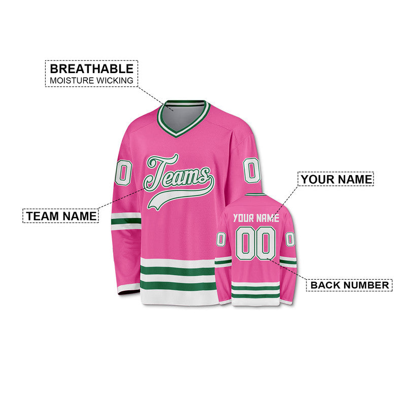 Custom Pink White-Kelly Green Authentic Hockey Jersey