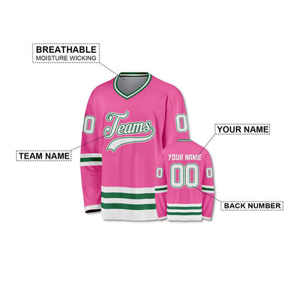 Custom Pink White-Kelly Green Authentic Hockey Jersey