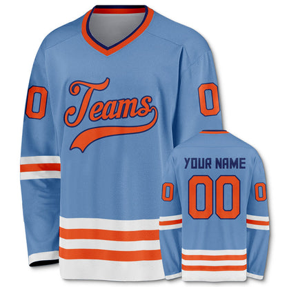 Custom Light Blue Orange-White Authentic Hockey Jersey