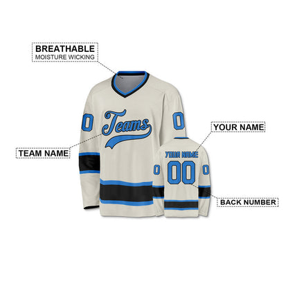 Custom Cream Light Blue-Black Authentic Hockey Jersey