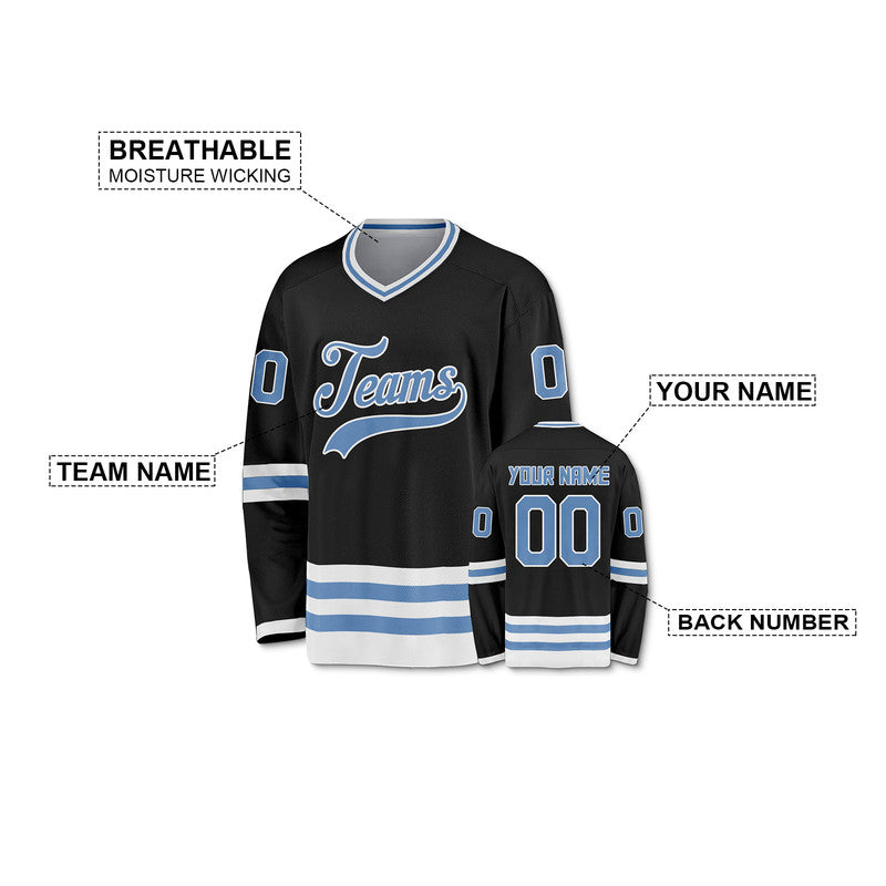 Custom Black Light Blue-White Authentic Hockey Jersey1