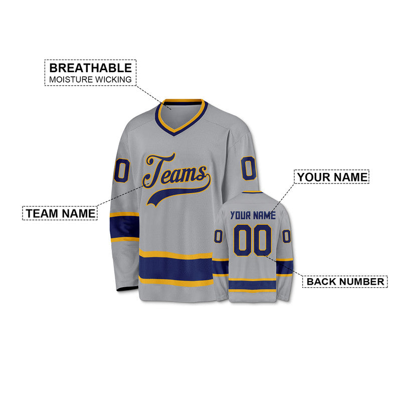 Custom Gray Royal-Gold Authentic Hockey Jersey