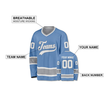 Custom Light Blue White-Gray Authentic Hockey Jersey
