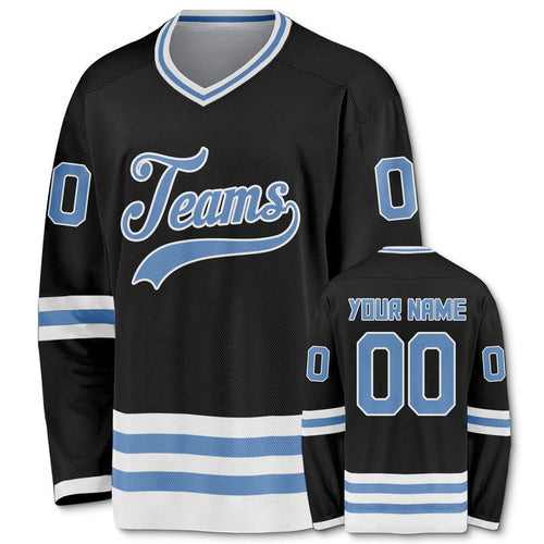Custom Black Light Blue-White Authentic Hockey Jersey1