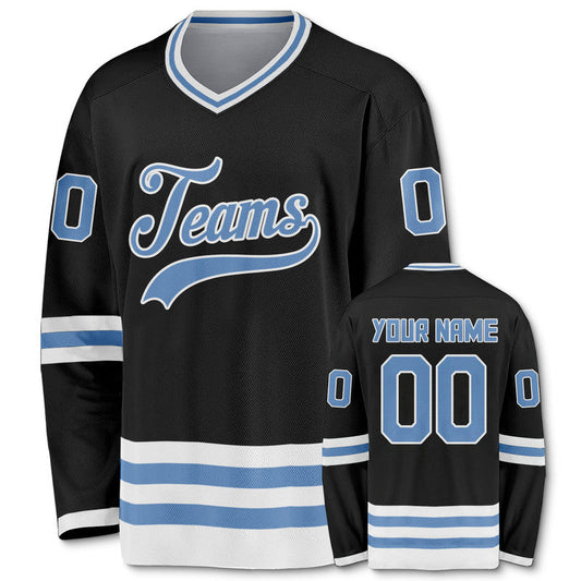 Custom Black Light Blue-White Authentic Hockey Jersey1