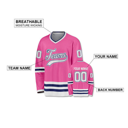 Custom Pink White-Royal Authentic Hockey Jersey