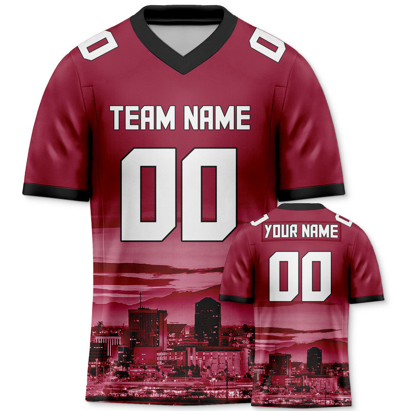 Custom 3D City Night Red White-Black Authentic Football Silhouette Jersey1