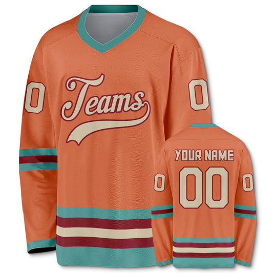 Custom Orange Sand-Red Authentic Hockey Jersey