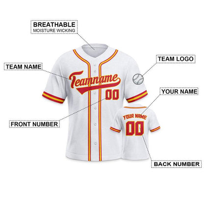 Custom White Red-Gold Authentic Baseball Jersey