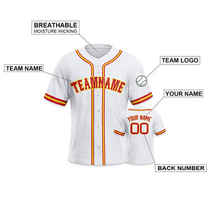 Custom White Red-Gold Authentic Baseball Jersey-2