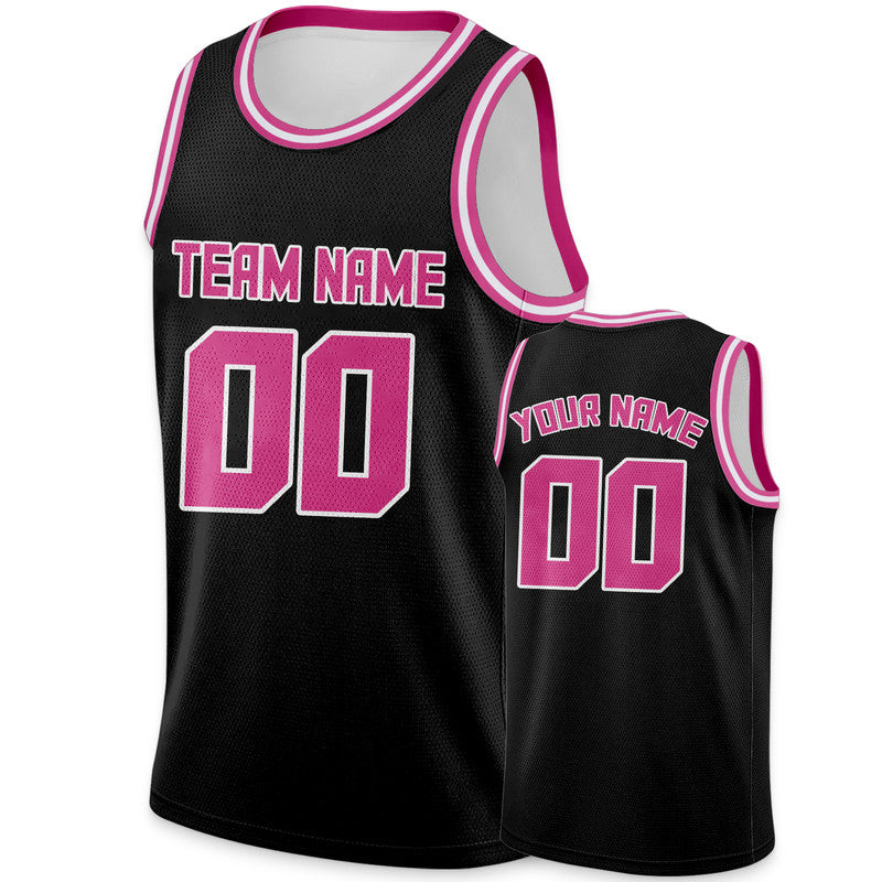 Custom Black Pink Round Neck Rib-Knit Basketball Jersey