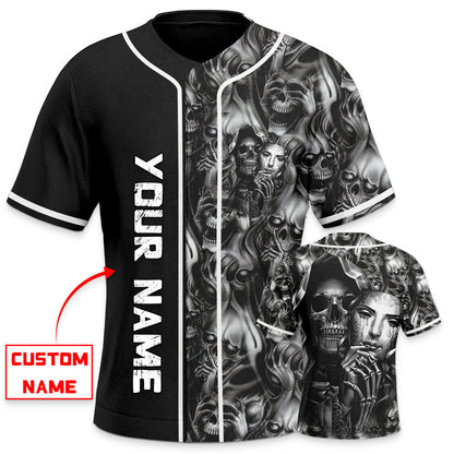 Black White Half Mask Half Reaper Skull Custom Baseball Jersey