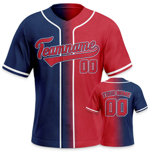 Custom Red Navy-White Authentic Split Fashion Baseball Jersey-1