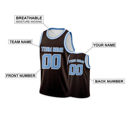 Custom Brown Light Blue Round Neck Rib-Knit Basketball Jersey