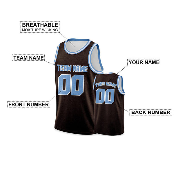 Custom Brown Light Blue Round Neck Rib-Knit Basketball Jersey