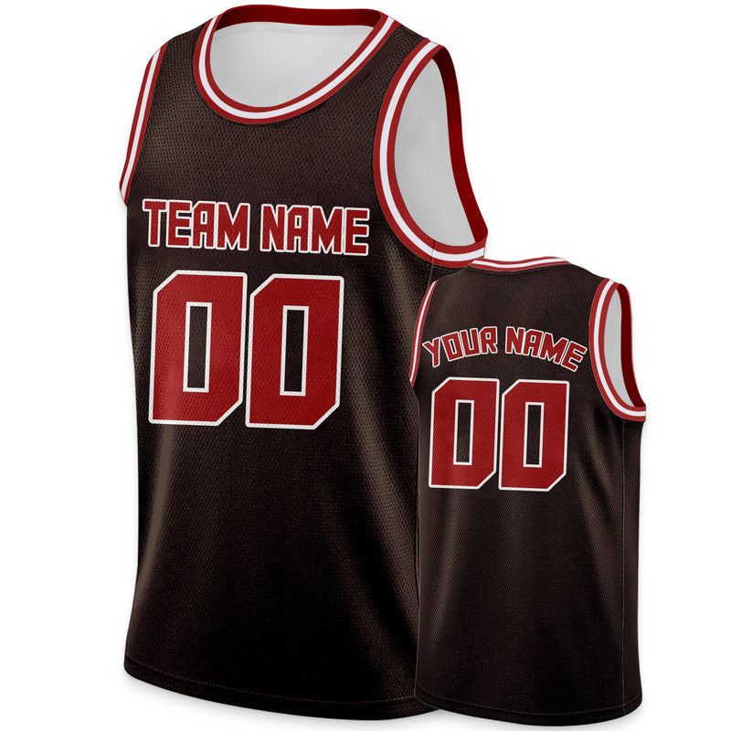Custom Brown Red Round Neck Rib-Knit Basketball Jersey