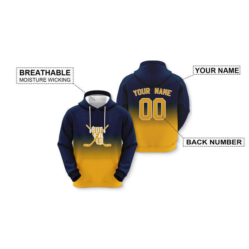 Custom Sports Pullover Sweatshirt Hockey Split Map Buffalo Fashion Hoodie