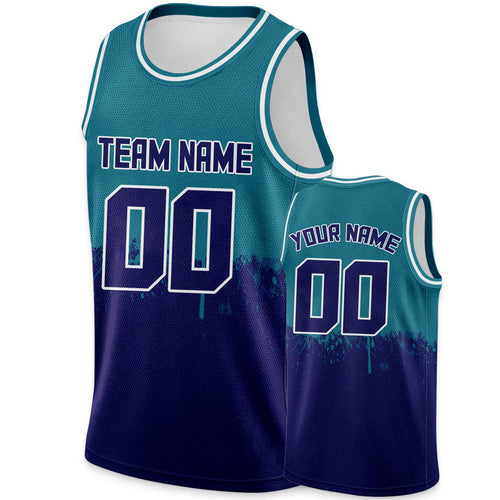 Custom Aqua Purple-White Authentic Spilt Fashion Basketball Jersey