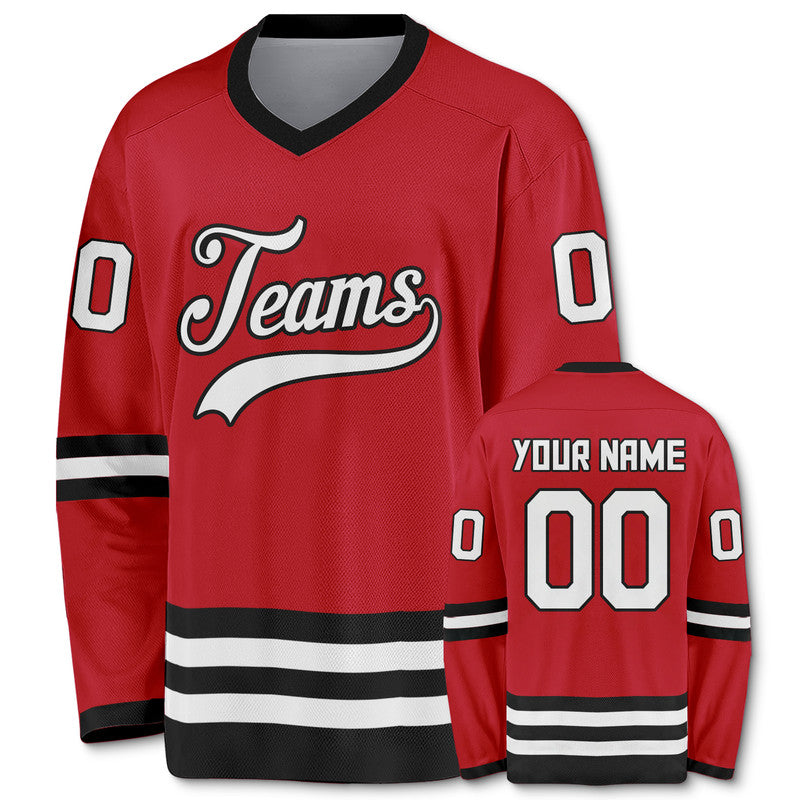 Custom Red White-Black Authentic Hockey Jersey1