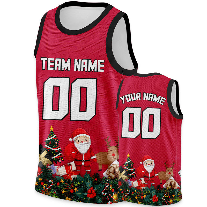 Christmas Day Custom Red White-Black Santa Claus Authentic Basketball Jersey3
