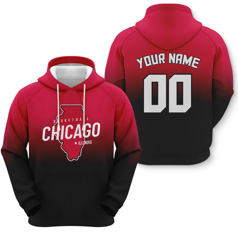 Custom Sports Pullover Sweatshirt Basketball Split State Map Chicago  Fashion Hoodie