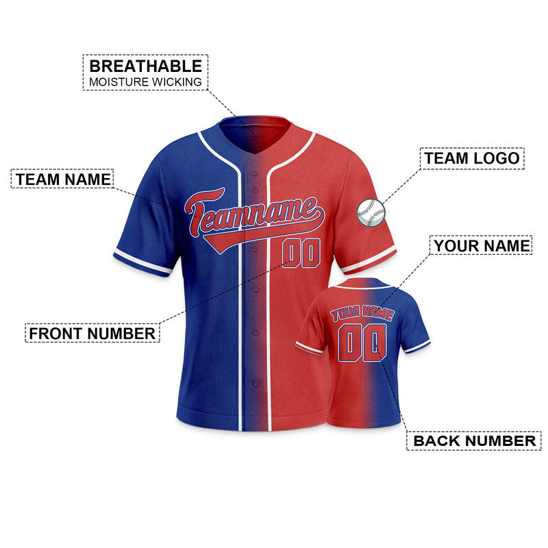 Custom Red Royal-White Authentic Split Fashion Baseball Jersey-1