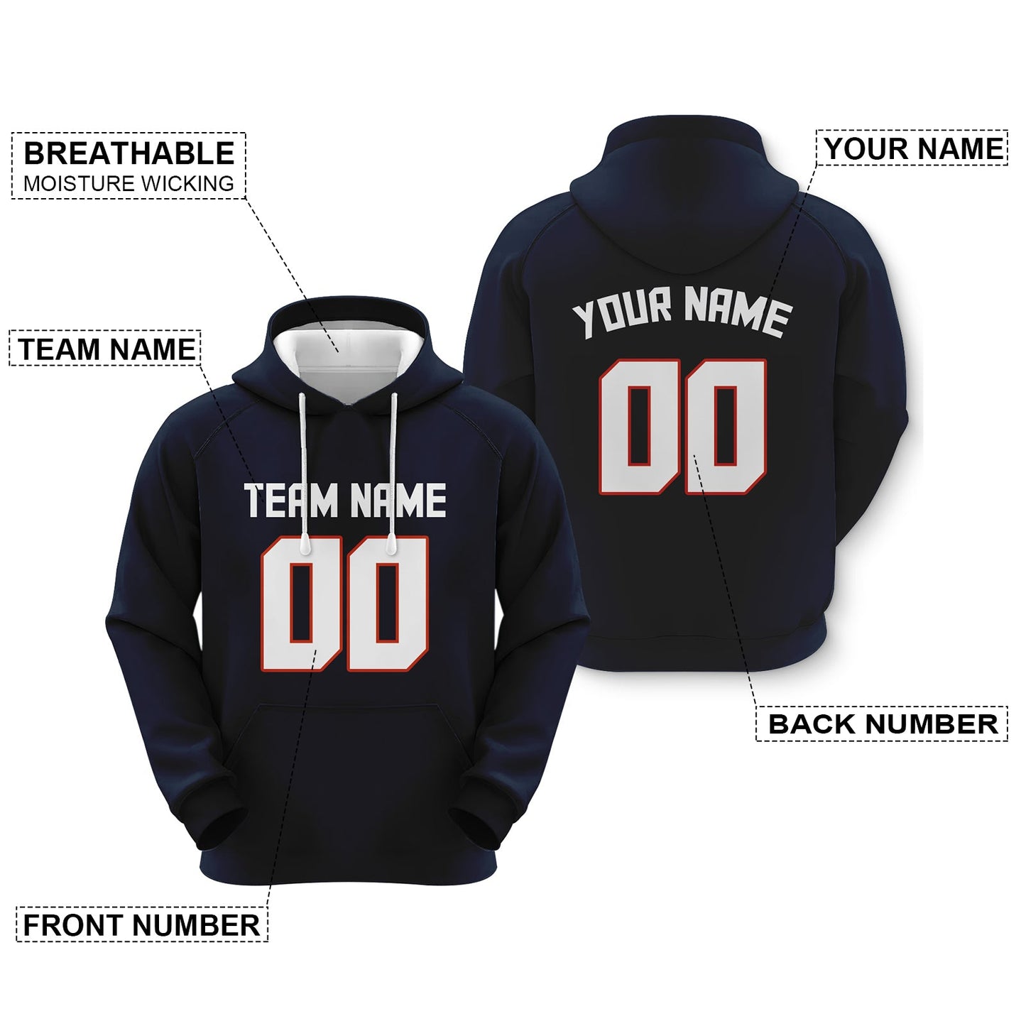 Custom Navy White-Orange Sports Pullover Sweatshirt Football Hoodie