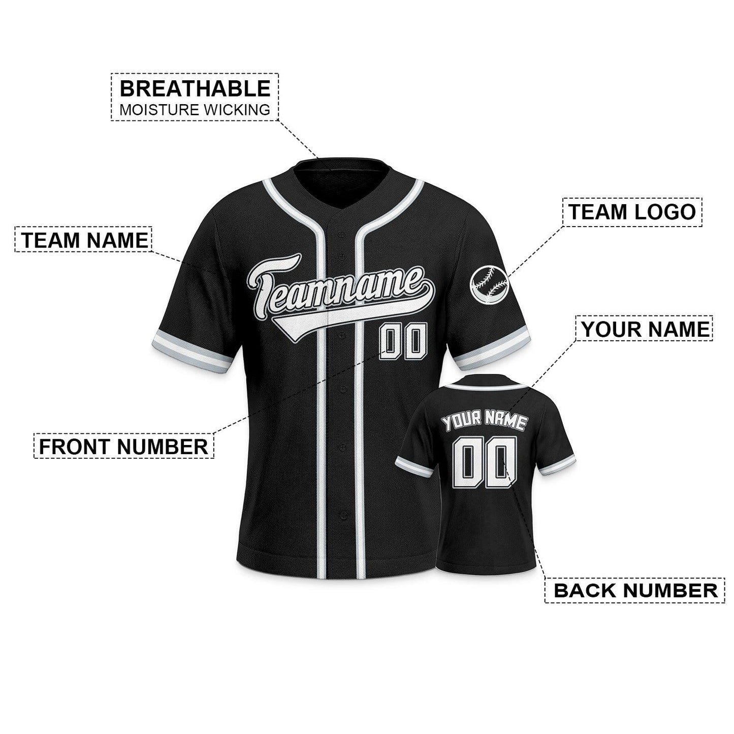 Custom Black Black-White Authentic Classic Baseball Jersey - Fans4Shop