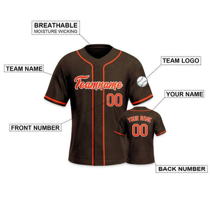Custom Brown Orange-White Authentic Baseball Jersey-3
