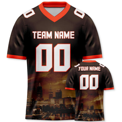 Custom 3D City Night Brown White-Orange Authentic Football Silhouette Jersey