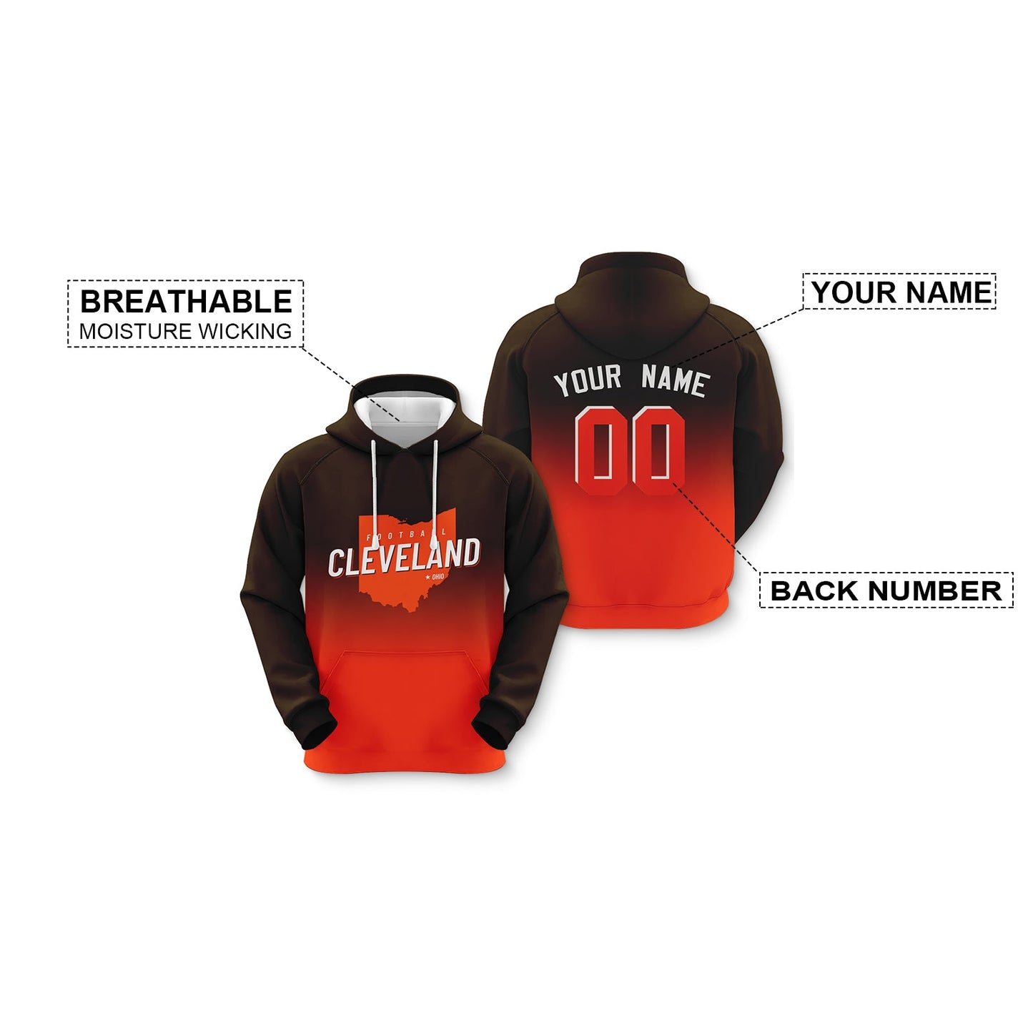 Custom Sports Pullover Sweatshirt City Cleveland Map Split Fashion Football Hoodie