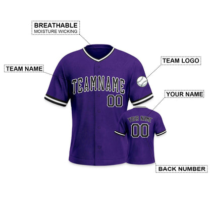 Custom Purple Black-White Authentic Baseball Jersey-1