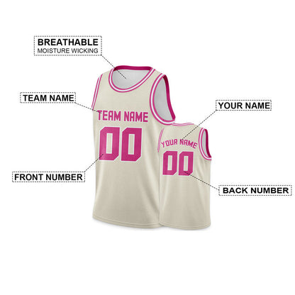 Custom Cream Pink Round Neck Rib-Knit Basketball Jersey